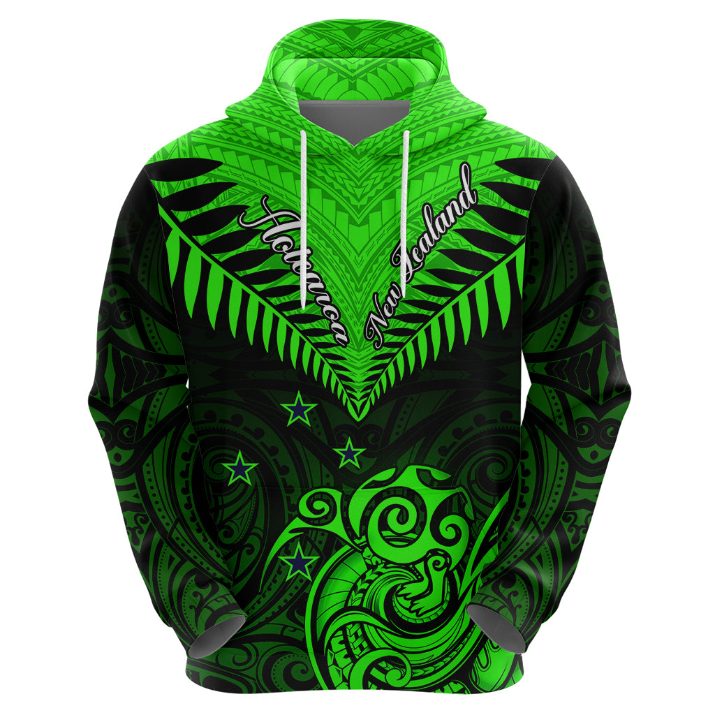 Personalised New Zealand Hoodie Aotearoa Maori Kiwi Green Fern LT01