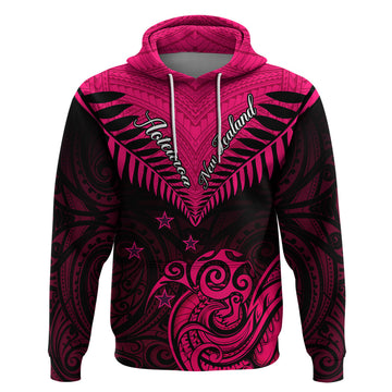 Personalised Aotearoa Hoodie Maori Kiwi Pink Fern LT01