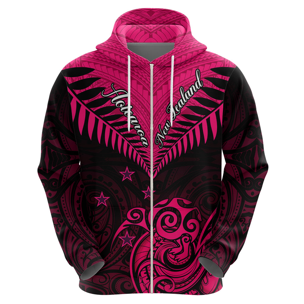 Personalised Aotearoa Hoodie Maori Kiwi Pink Fern LT01