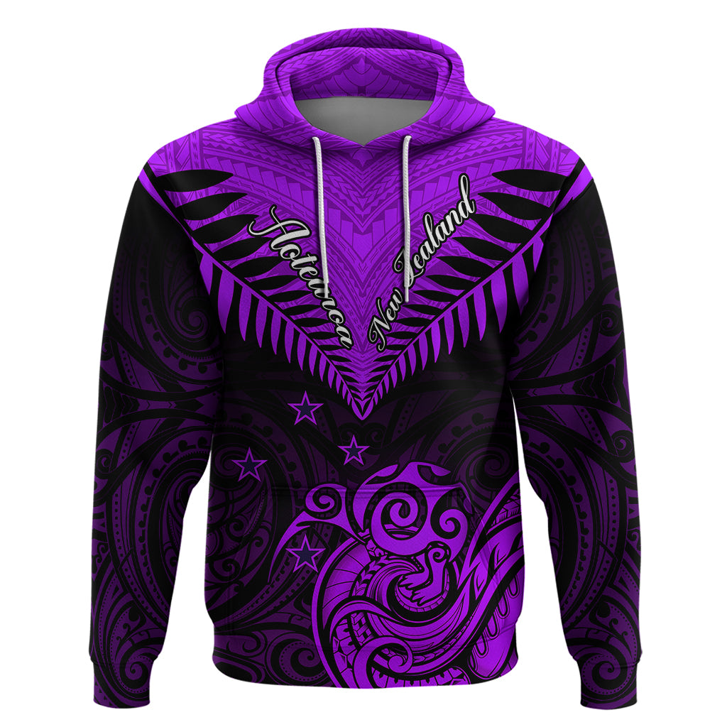 Personalised Aotearoa Hoodie Maori Kiwi Purple Fern LT01