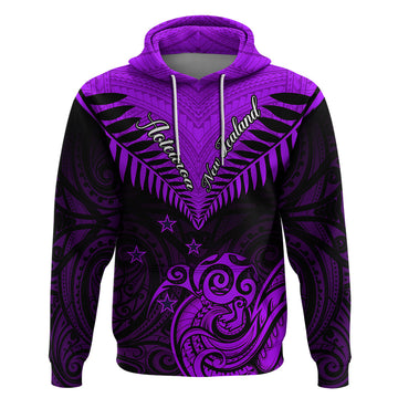 Personalised Aotearoa Hoodie Maori Kiwi Purple Fern LT01