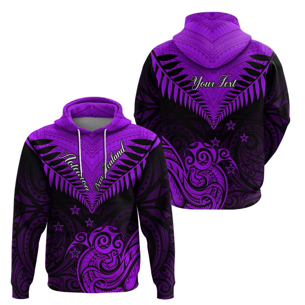 Personalised Aotearoa Hoodie Maori Kiwi Purple Fern LT01