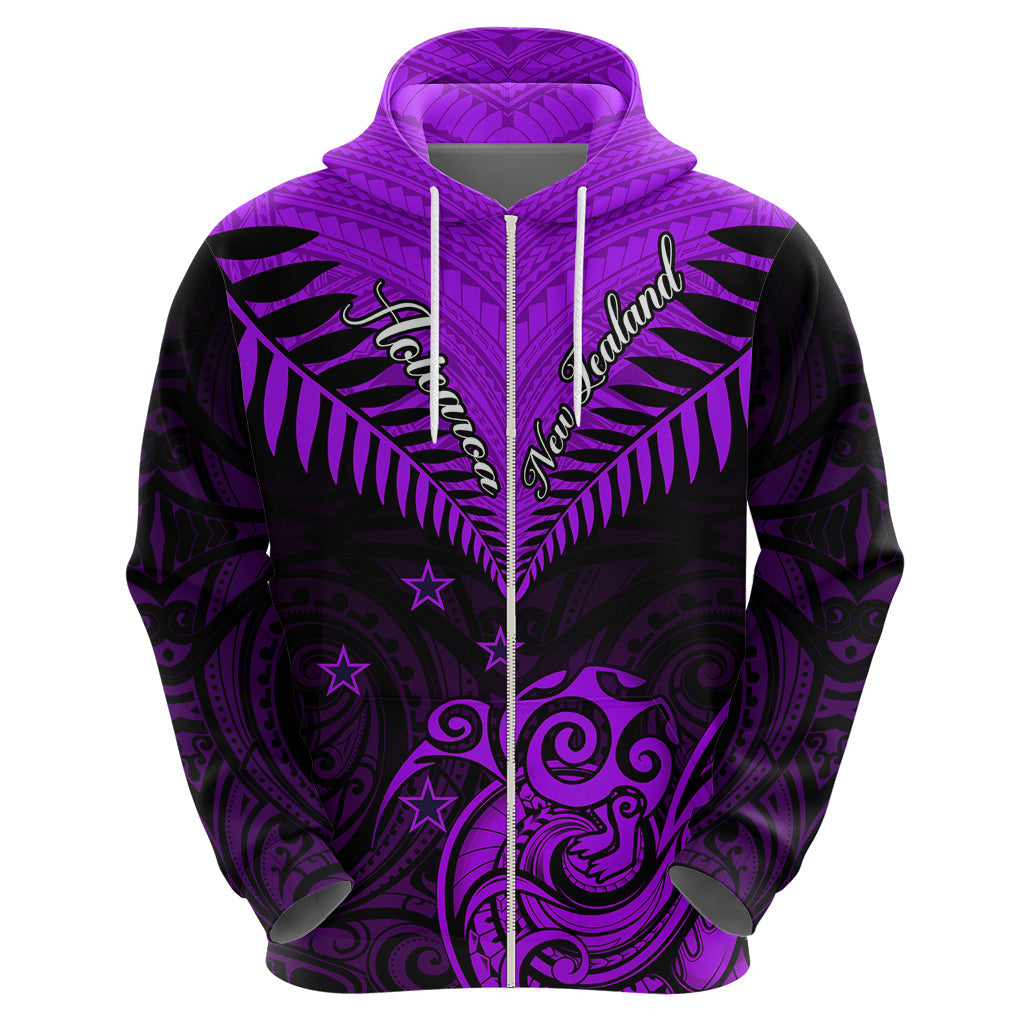 Personalised Aotearoa Hoodie Maori Kiwi Purple Fern LT01