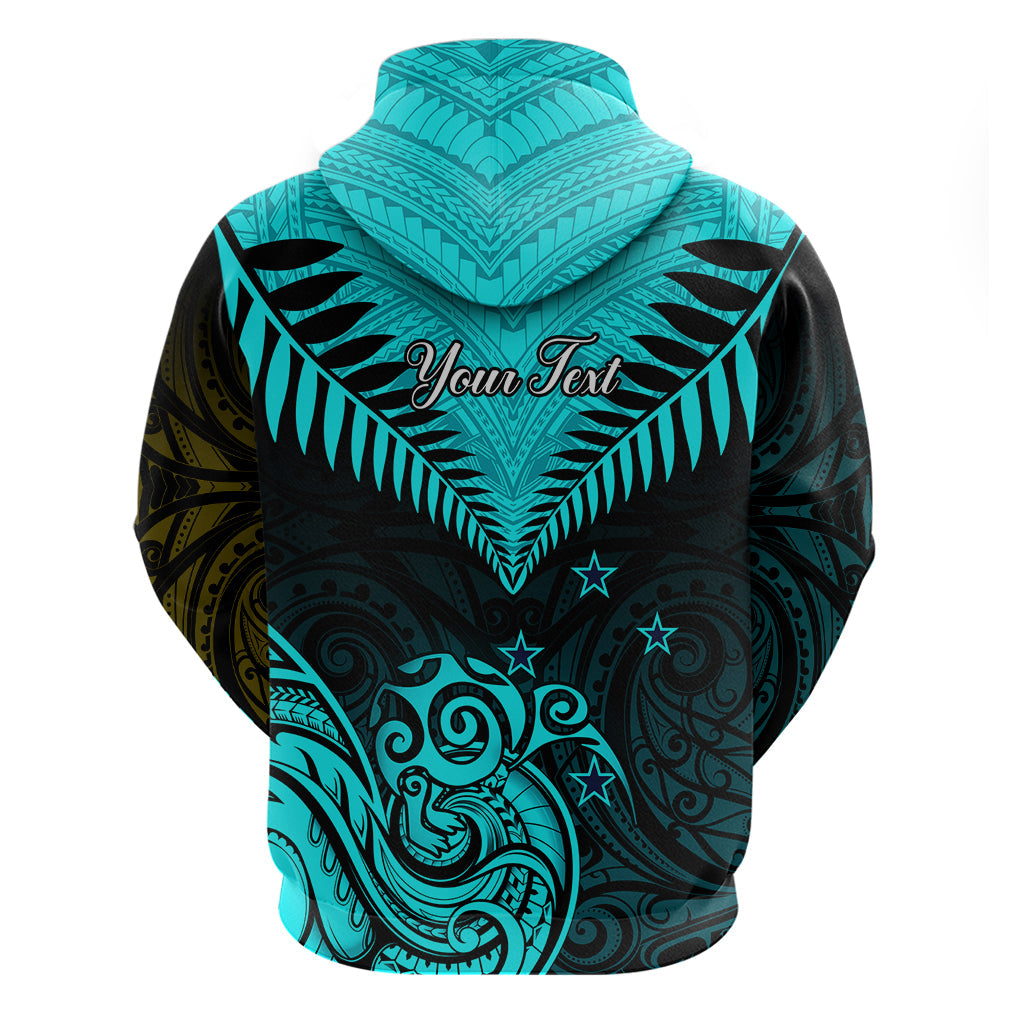 Personalised Aotearoa Hoodie Maori Kiwi Turquoise Fern LT01