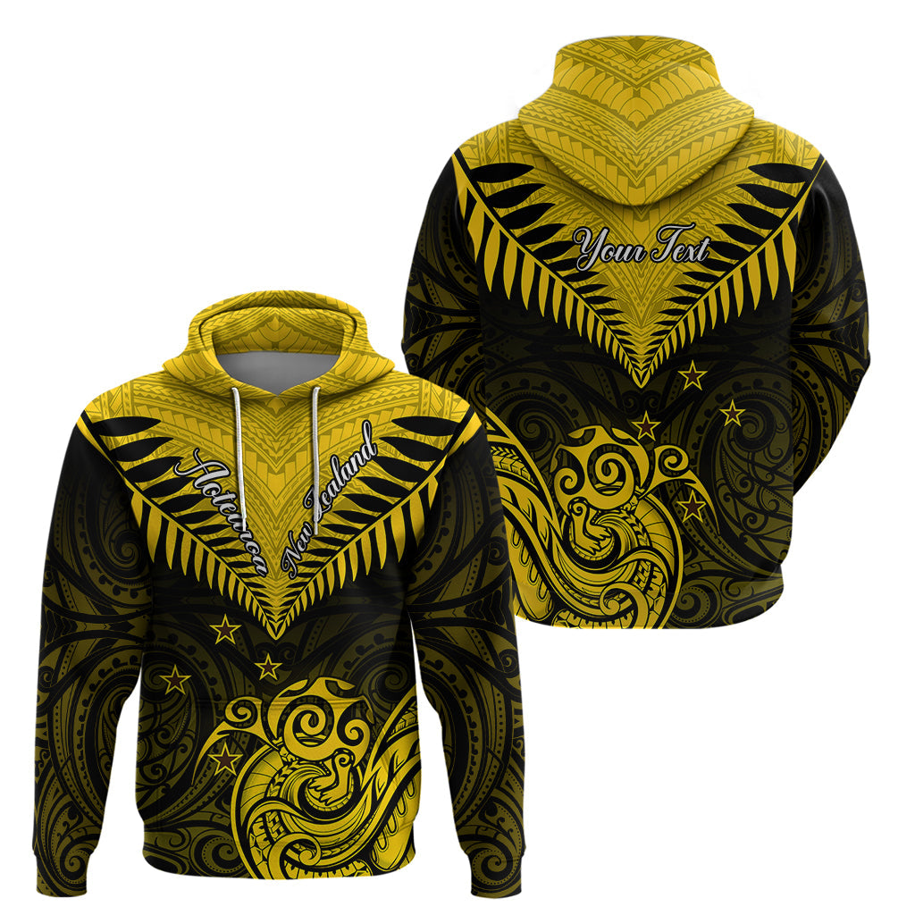 Personalised Aotearoa Hoodie Maori Kiwi Yellow Fern LT01