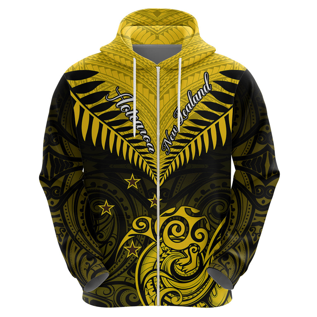Personalised Aotearoa Hoodie Maori Kiwi Yellow Fern LT01