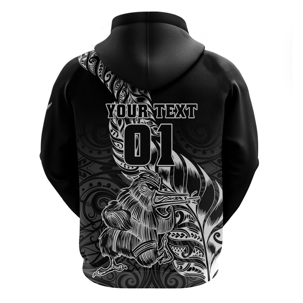 Custom New Zealand Silver Fern Rugby Hoodie Aotearoa Kiwi Maori Black Version LT01