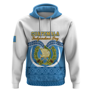 Personalised Guatemala Independence Day Hoodie Guatemalan Coat of Arms Mix Maya Pattern LT01