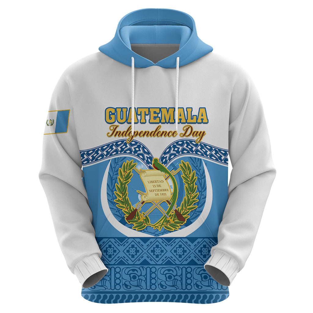 Personalised Guatemala Independence Day Hoodie Guatemalan Coat of Arms Mix Maya Pattern LT01