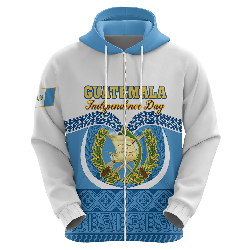 Personalised Guatemala Independence Day Hoodie Guatemalan Coat of Arms Mix Maya Pattern LT01