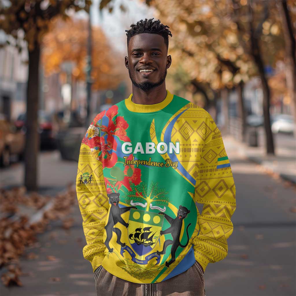 Gabon Independence Day Sweatshirt Gabonaise Flamboyant African Pattern LT01