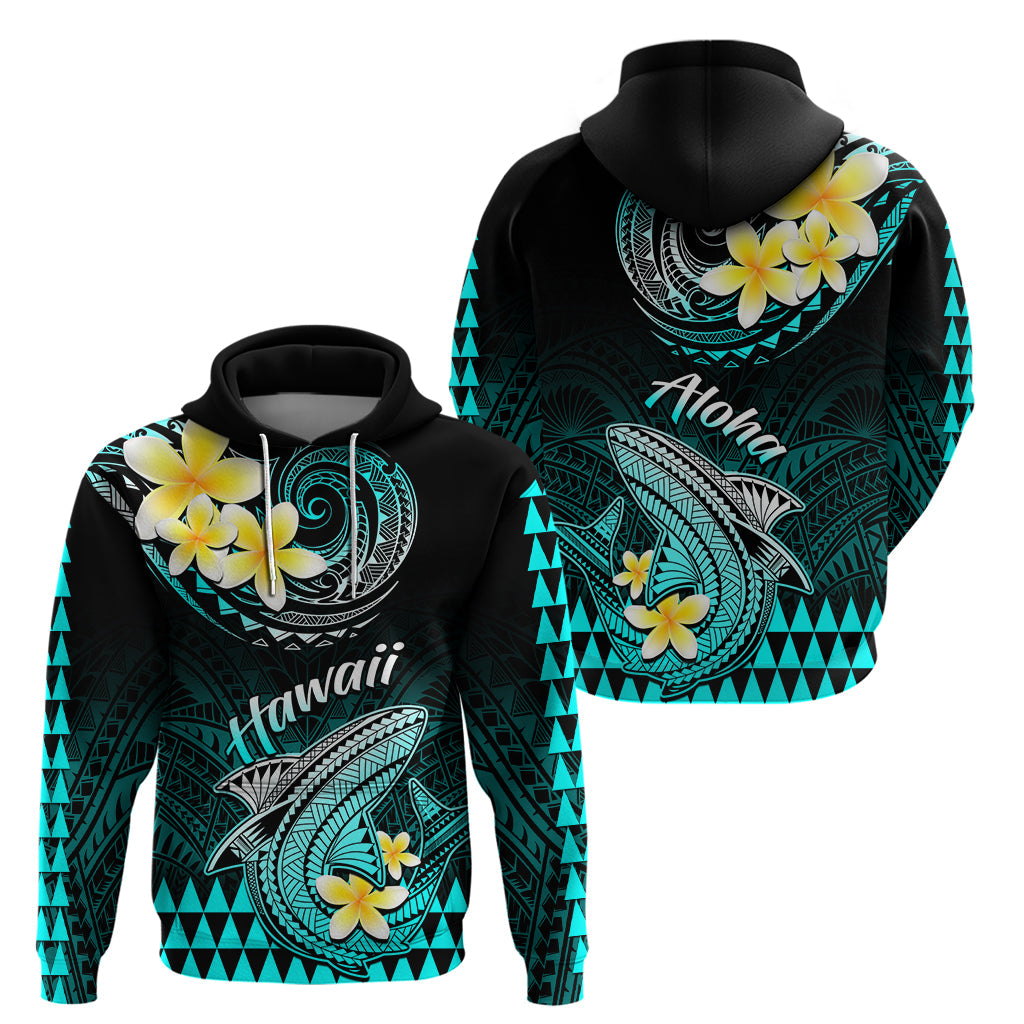 Hawaii Hoodie Polynesian Shark with Kakau Turquoise Version LT01