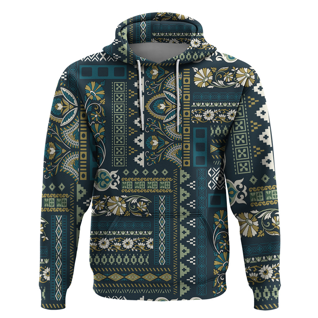 Persian Patchwork Pattern Hoodie Unique Blue LT01