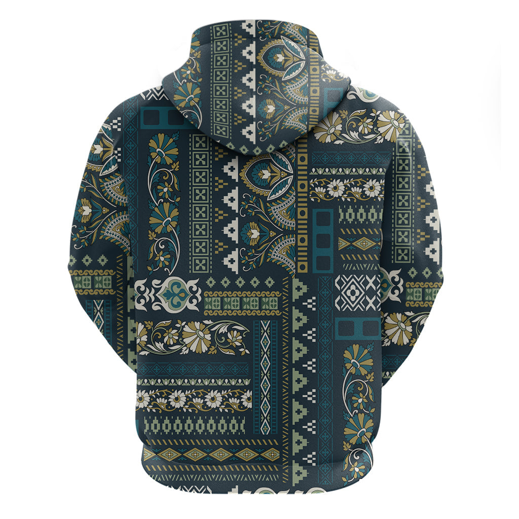 Persian Patchwork Pattern Hoodie Unique Blue LT01