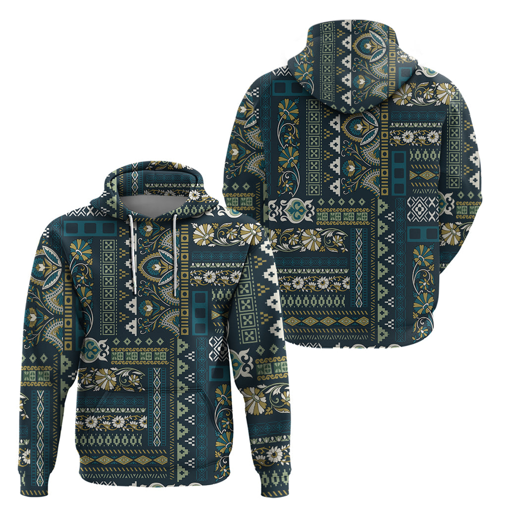 Persian Patchwork Pattern Hoodie Unique Blue LT01
