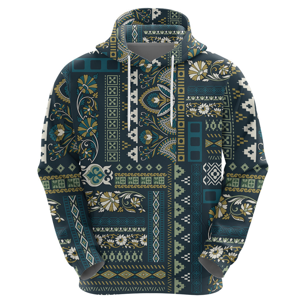 Persian Patchwork Pattern Hoodie Unique Blue LT01