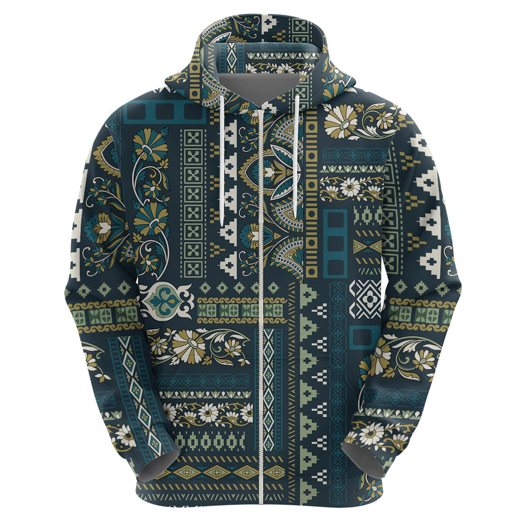 Persian Patchwork Pattern Hoodie Unique Blue LT01
