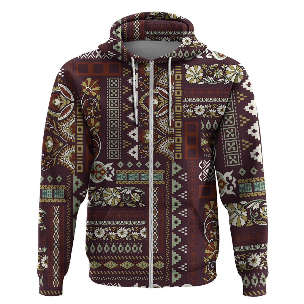 Persian Patchwork Pattern Hoodie Unique Brown LT01
