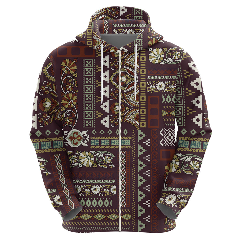 Persian Patchwork Pattern Hoodie Unique Brown LT01