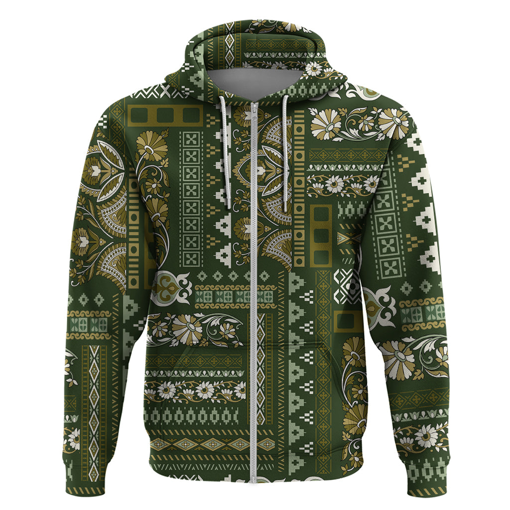 Persian Patchwork Pattern Hoodie Unique Green LT01
