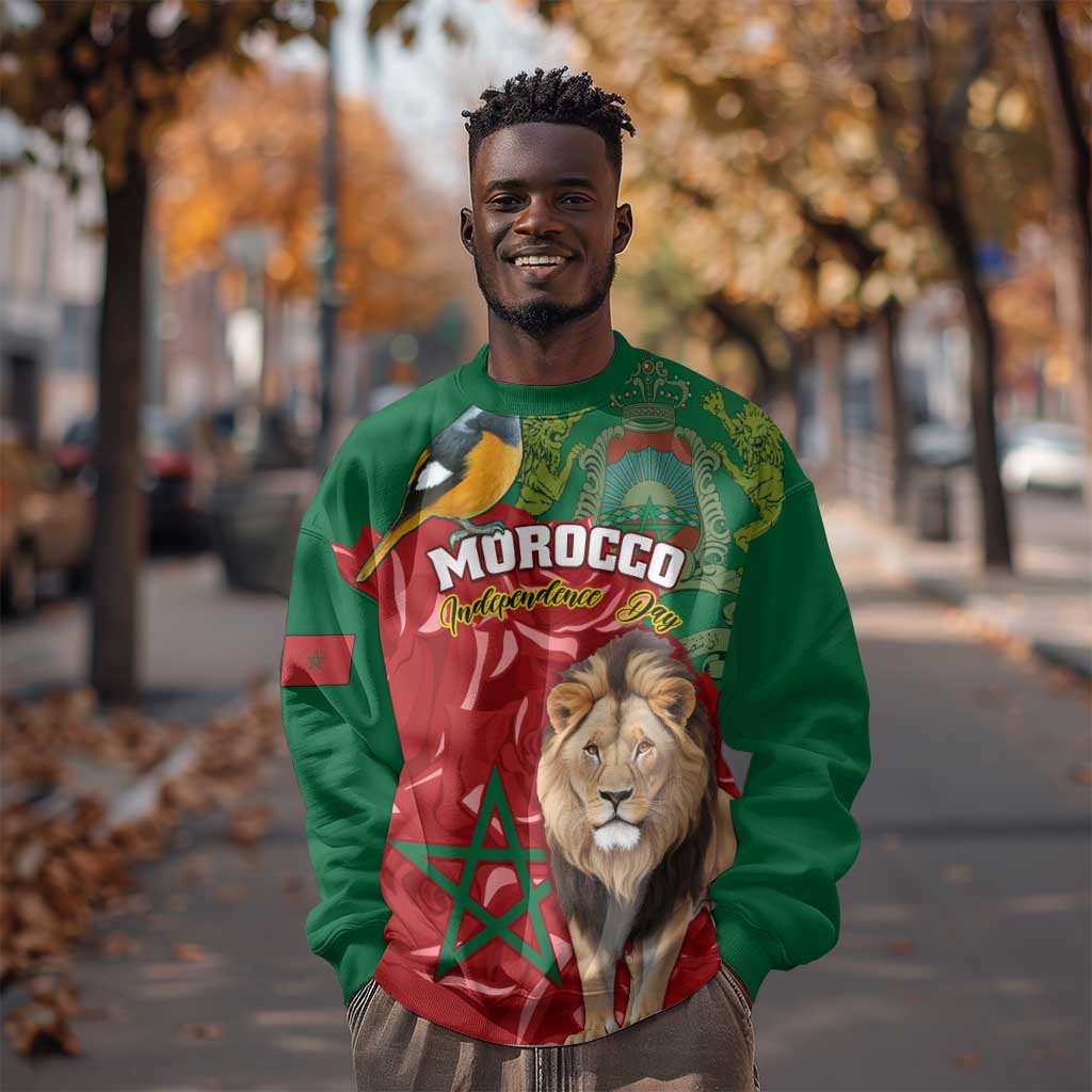 Morocco Independence Day Sweatshirt with Barbary Lion and Moussier's Redstart LT01