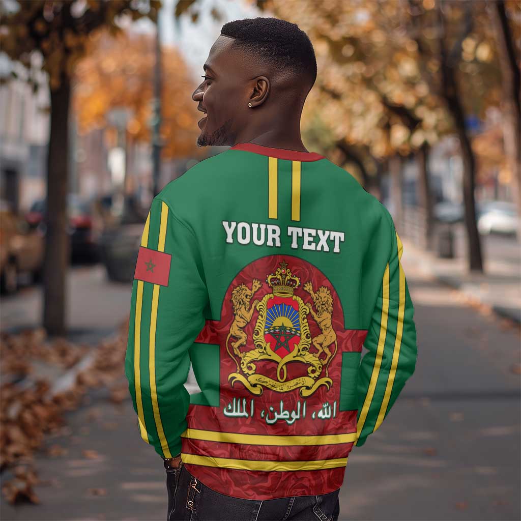 Morocco Proclamation Day Sweatshirt with Marruecos Coat of Arms and Roses Pattern LT01
