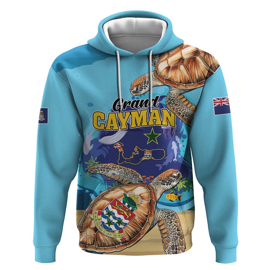 Grand Cayman Map Sea Turtle Hoodie Ocean Vibes LT01