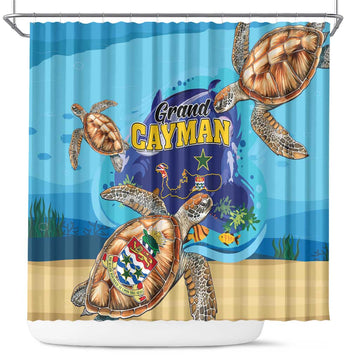 Grand Cayman Map Sea Turtle Shower Curtain Ocean Vibes LT01