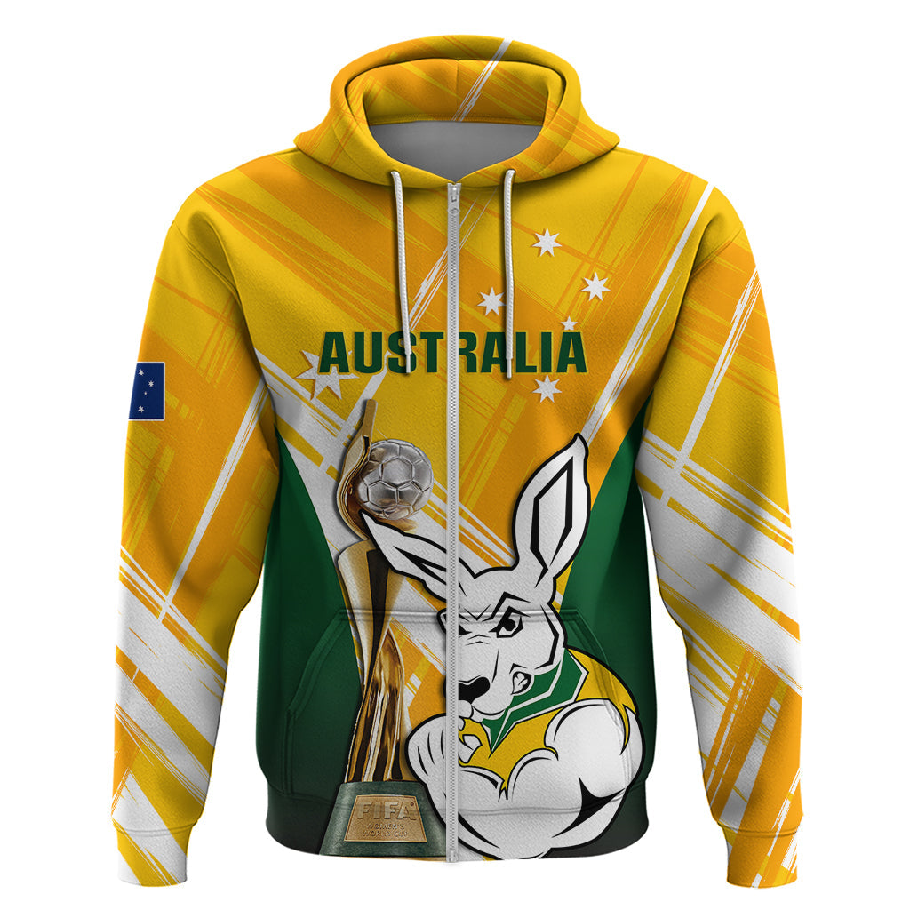 Custom Australia Soccer Hoodie Matildas Kangaroo With World Cup Trophy 2023 Yellow Version LT01
