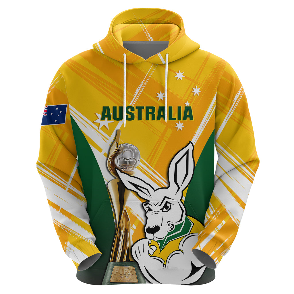 Custom Australia Soccer Hoodie Matildas Kangaroo With World Cup Trophy 2023 Yellow Version LT01