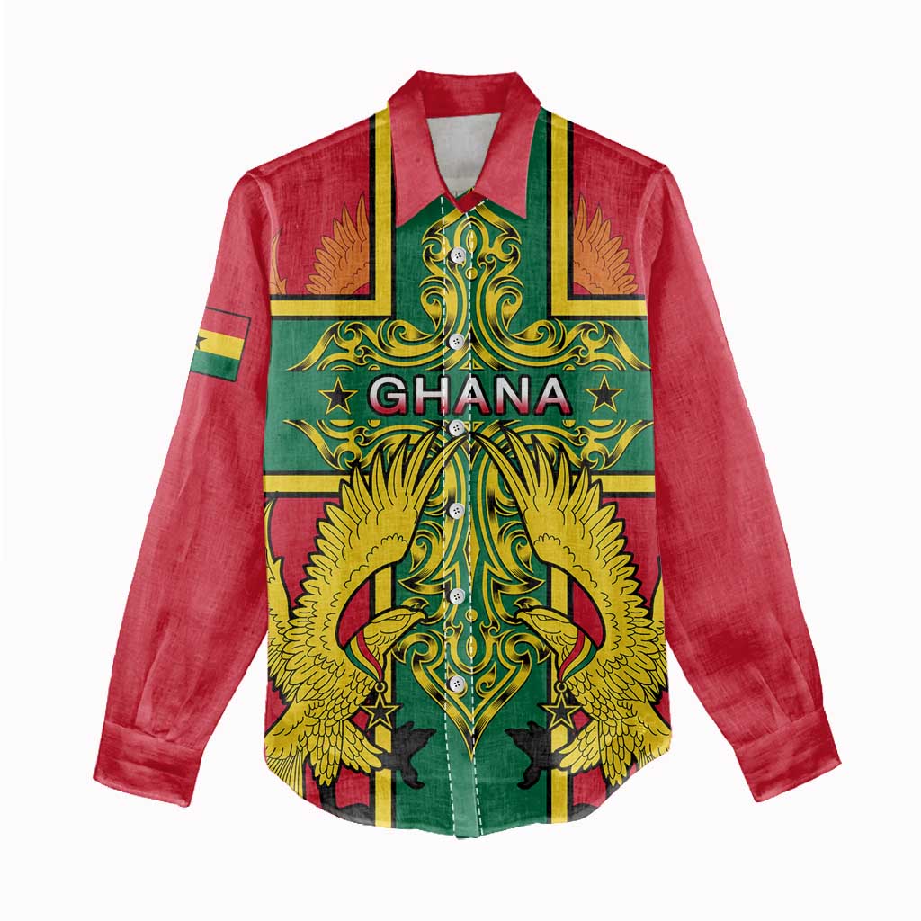Custom Ghana Women Casual Shirt with Cross of Saint George and Tawny Eagles LT01