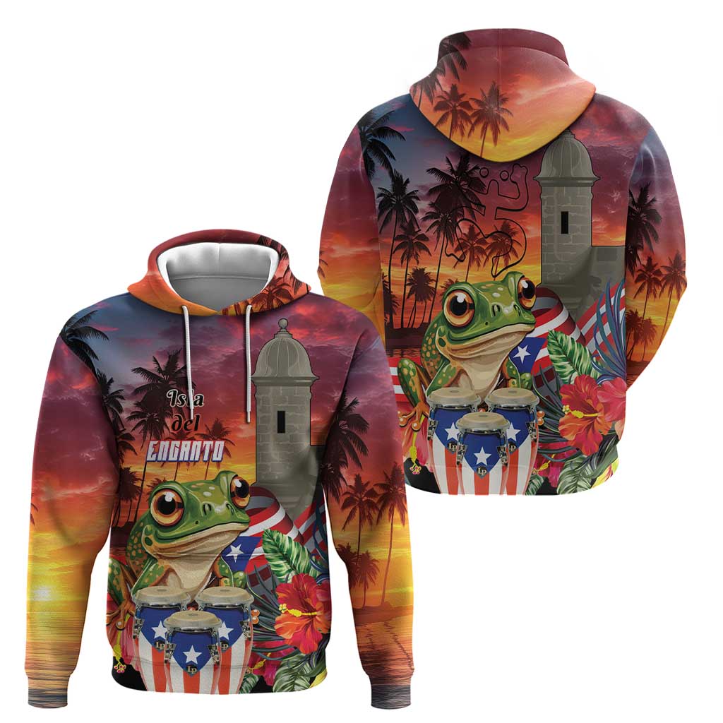 Puerto Rico Coqui Frog Sunset Hoodie Isla Del Encanto Tropical Vibe LT01