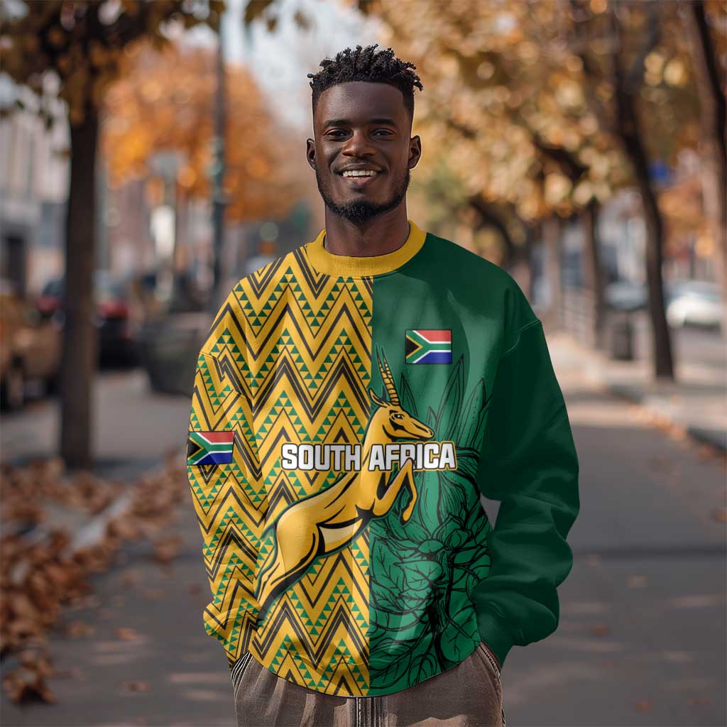 Personalized South Africa Sweatshirt with Springbok and Proteas African Pattern LT01