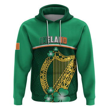 Personalised Ireland Hoodie Irish Shamrock Harp Mix Celtic Pattern LT01