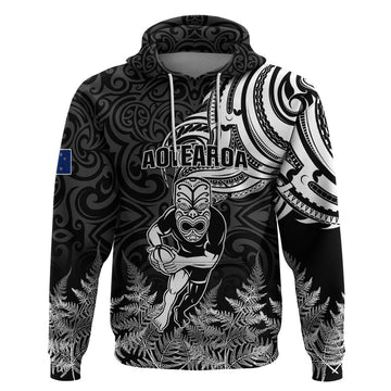 New Zealand Silver Fern Rugby Hoodie Maori Tiki Player With Ta Moko Tribal LT01