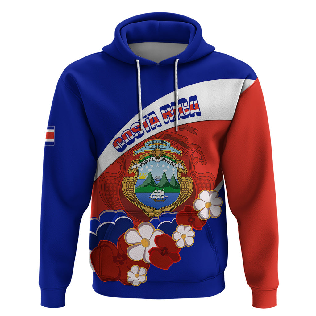 Personalised Costa Rica Hoodie Costa Rica Coat Of Arms With Flowers LT01