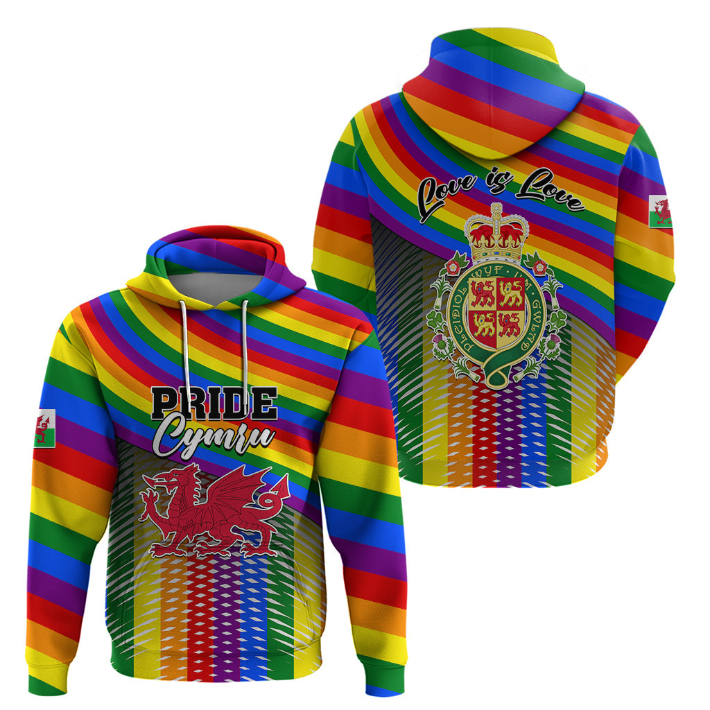 Pride Cymru Hoodie Love is Love Welsh Red Dragon LT01