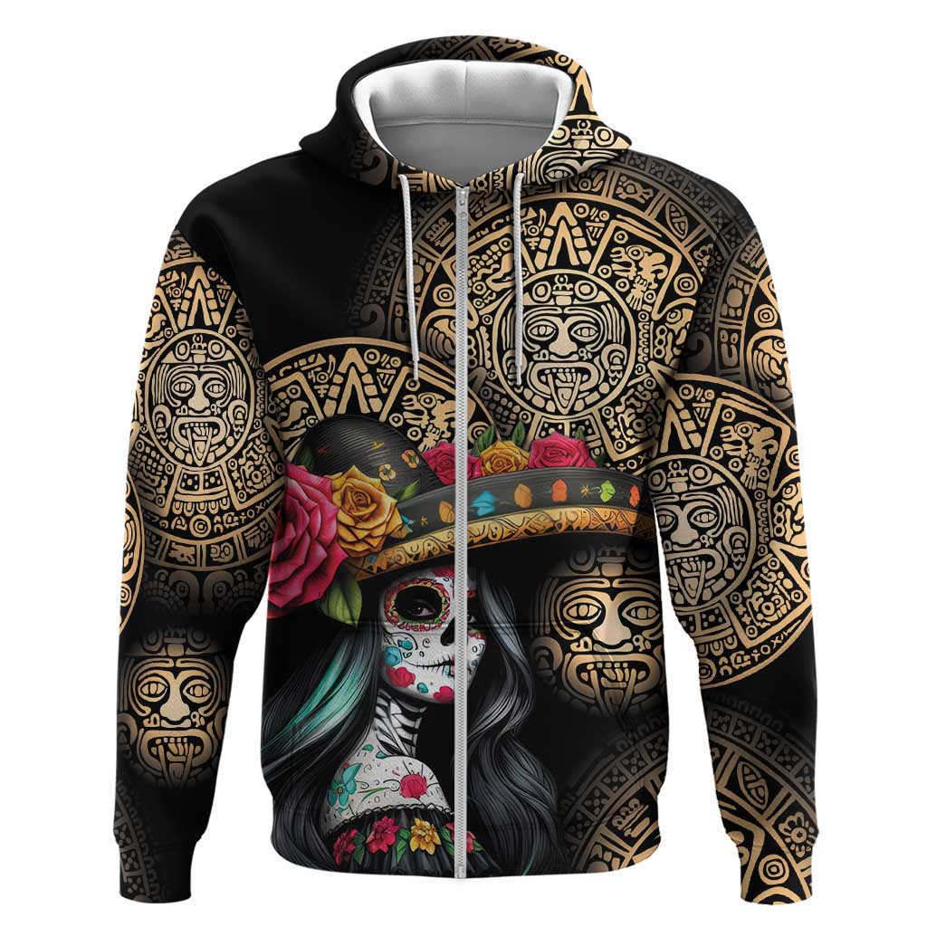 La Calavera Catrina Aztec Circle Hoodie Dia de Muertos LT01