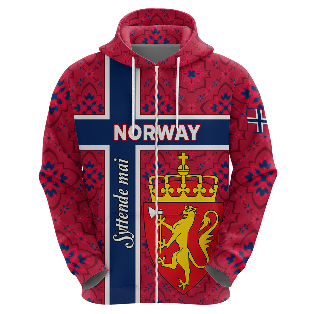 Norway Constitution Day Hoodie Norge Folk Pattern Flag Style LT01