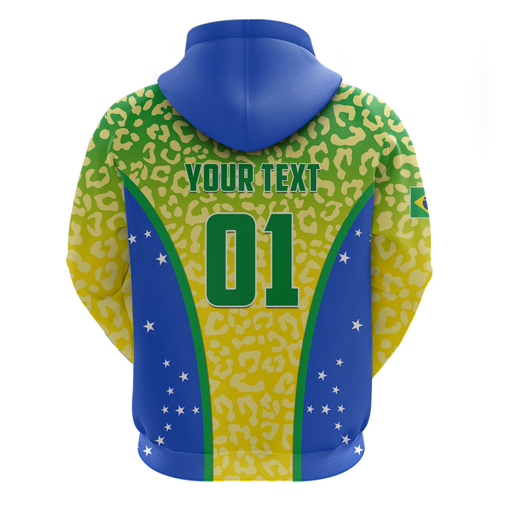 Personalised Brazil Football Hoodie Brasil Leopard Pattern LT01