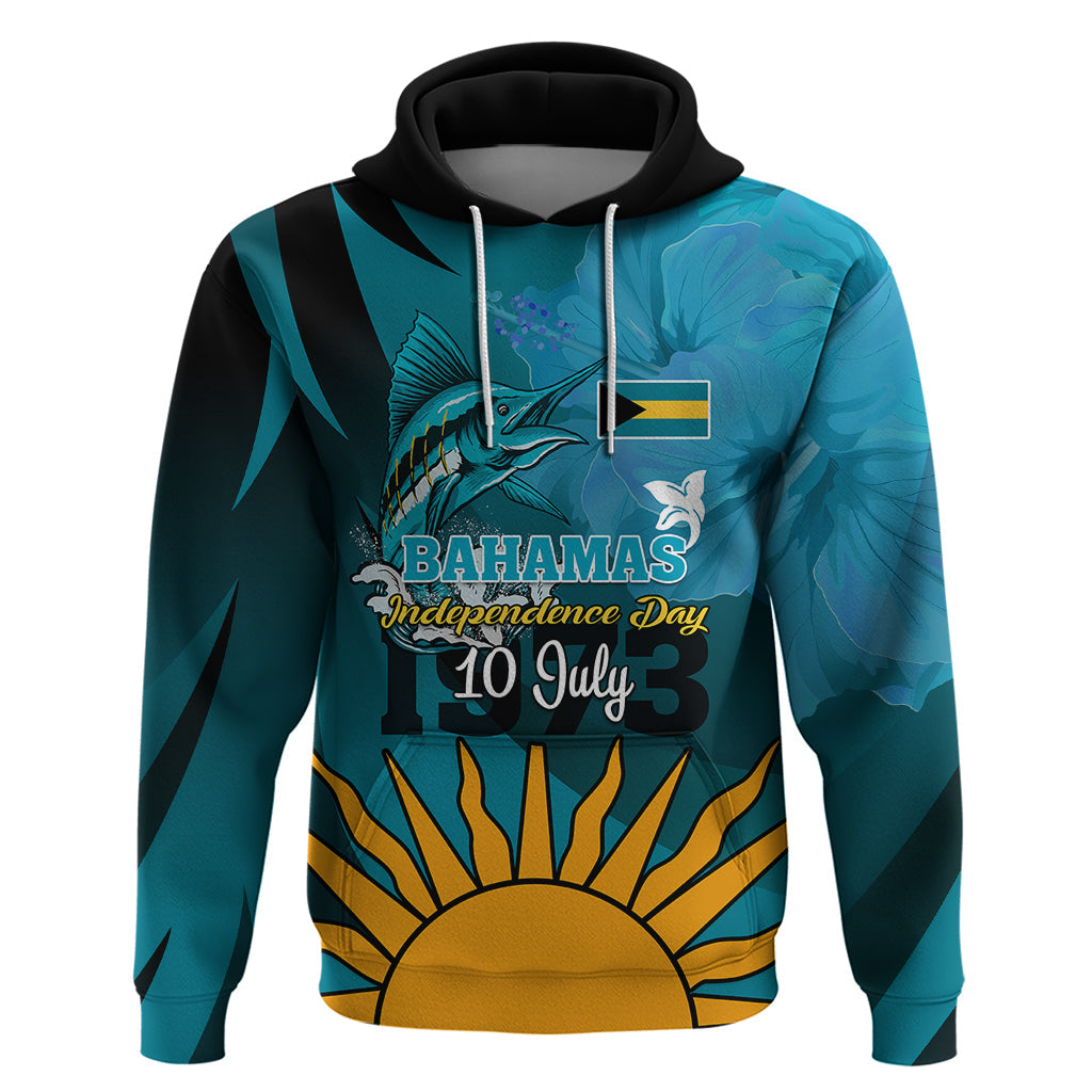 Custom 10 July The Bahamas Independence Day Hoodie Bahamian Blue Marlin With Hibiscus LT01