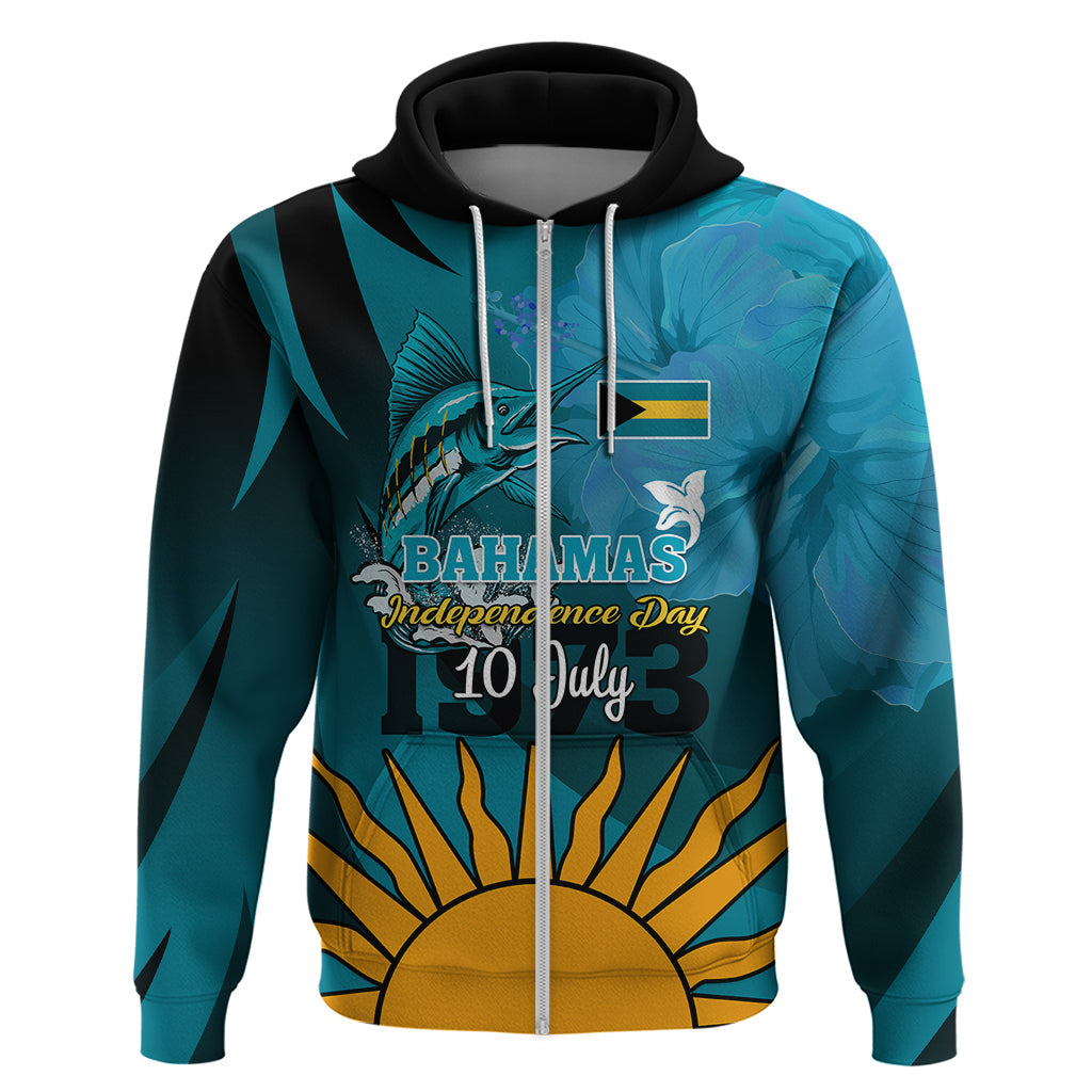 Custom 10 July The Bahamas Independence Day Hoodie Bahamian Blue Marlin With Hibiscus LT01