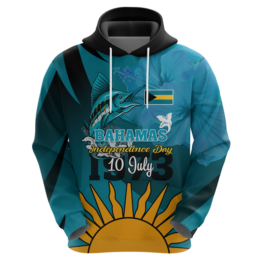 Custom 10 July The Bahamas Independence Day Hoodie Bahamian Blue Marlin With Hibiscus LT01
