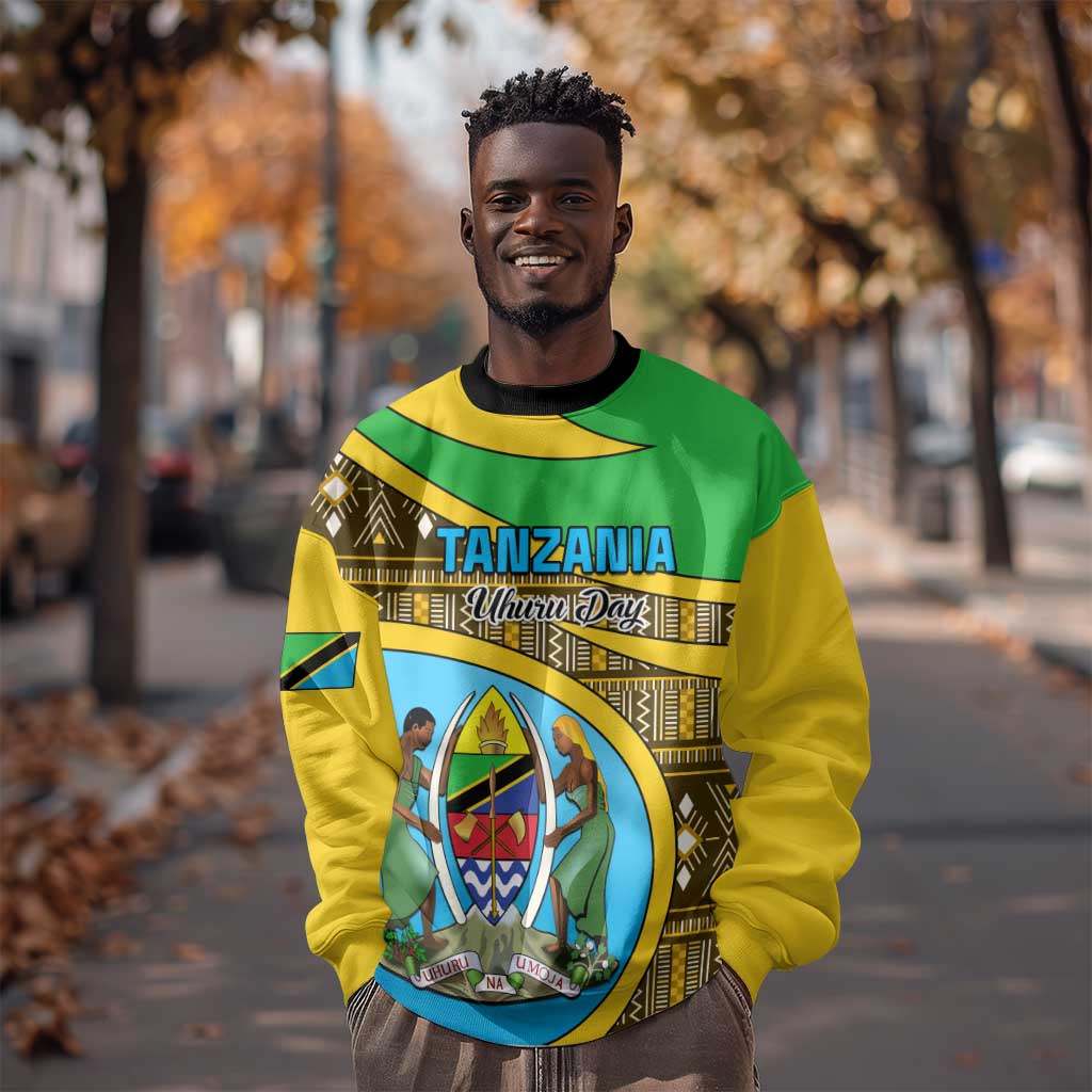 Personalized Tanzania Independence Day Sweatshirt with Tanzanian Coat of Arms and African Pattern LT01