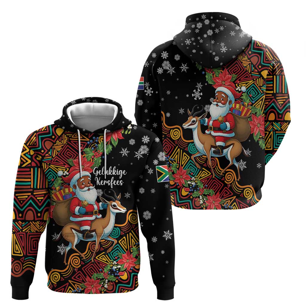 South Africa Christmas Hoodie Black Santa Claus Riding Springbok LT01