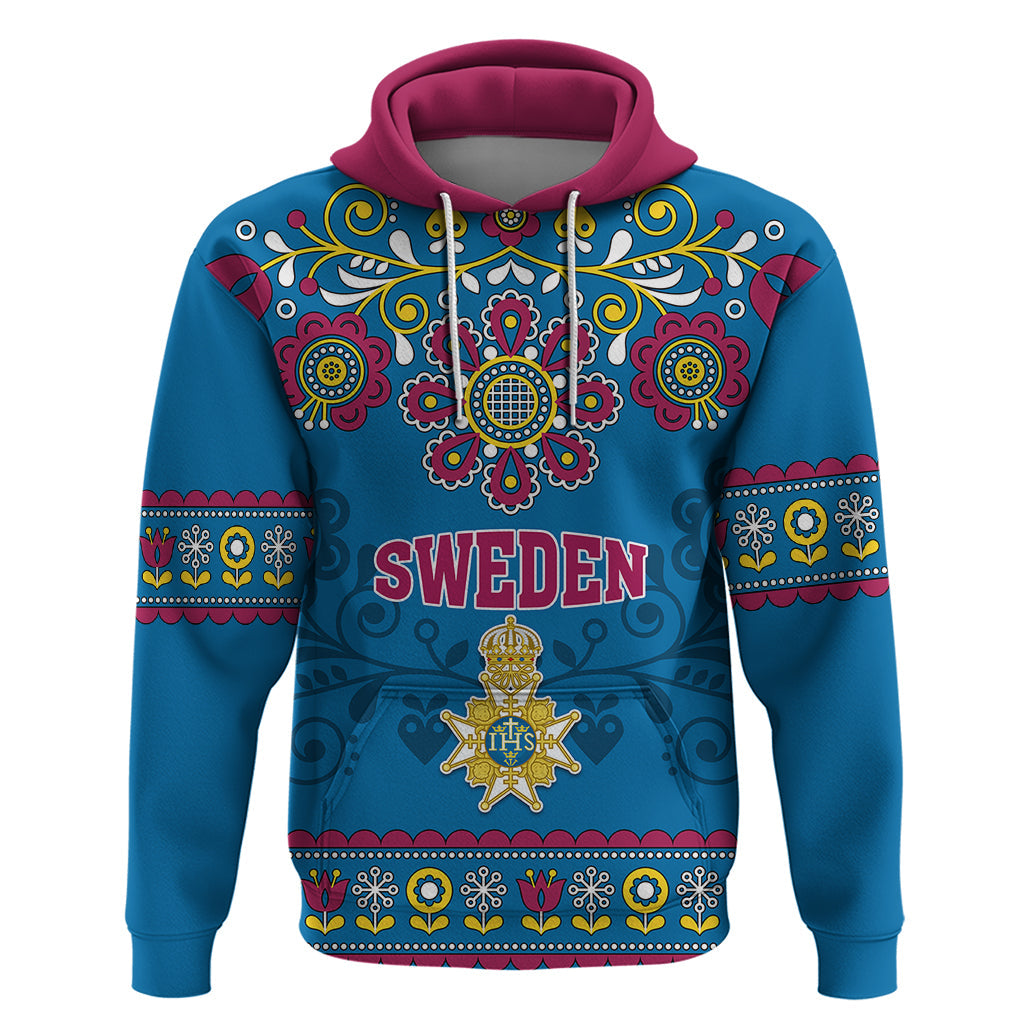 Sweden Hoodie Swedish Three Crown Mix Scandinavian Flowers LT01