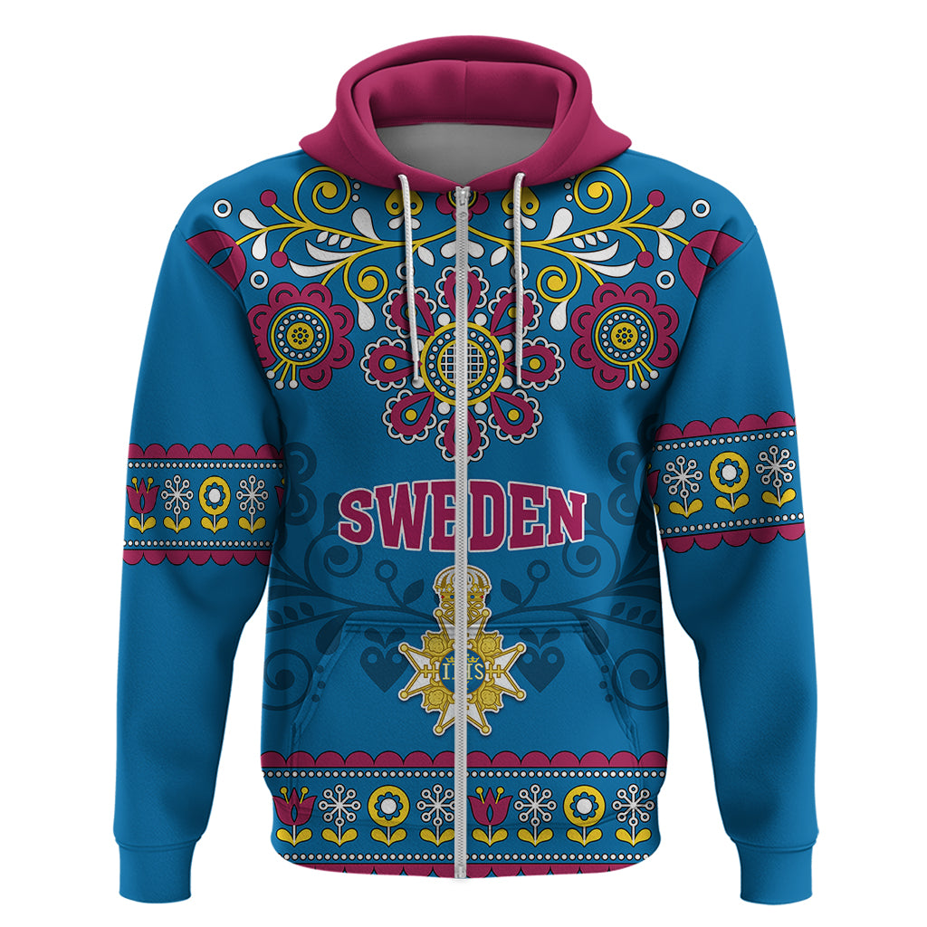 Sweden Hoodie Swedish Three Crown Mix Scandinavian Flowers LT01