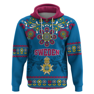 Custom Sweden Hoodie Swedish Three Crown Mix Scandinavian Flowers LT01
