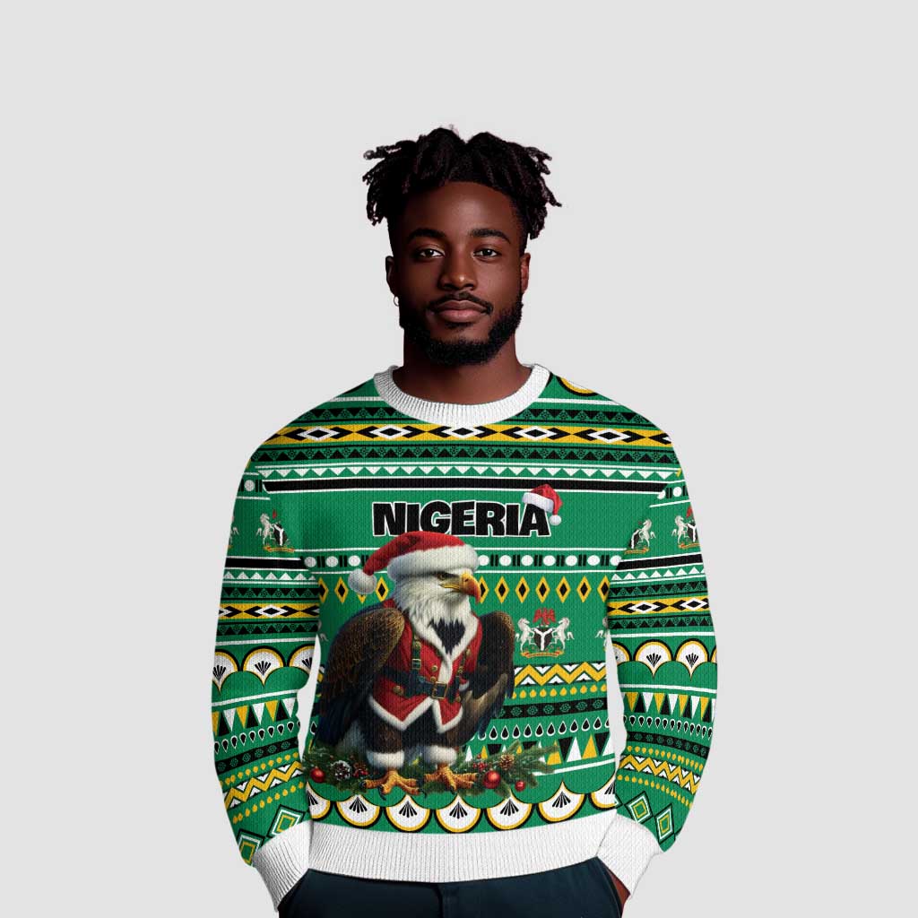 Nigeria Christmas Ugly Christmas Sweater Eagle Santa African Pattern LT01