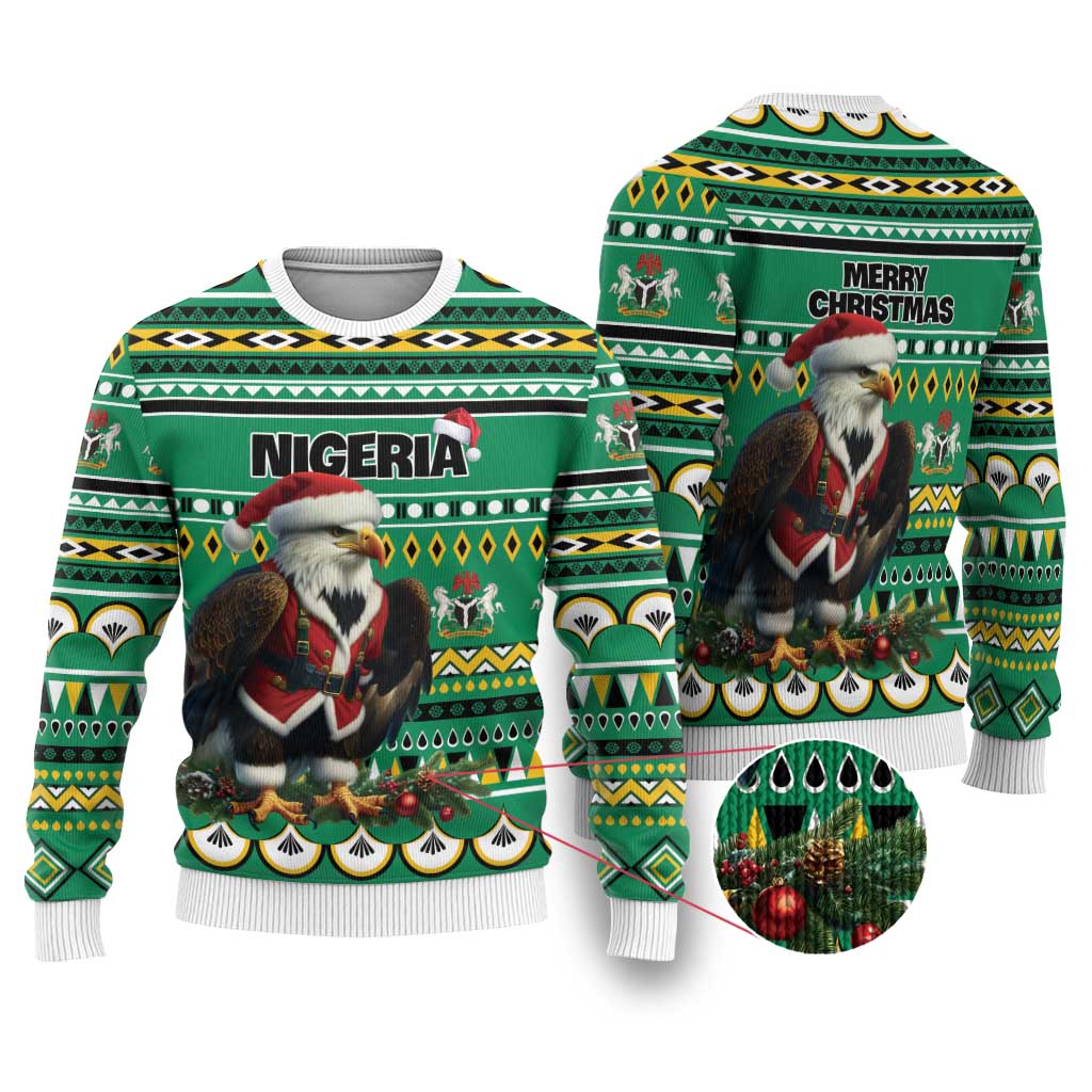 Nigeria Christmas Ugly Christmas Sweater Eagle Santa African Pattern LT01